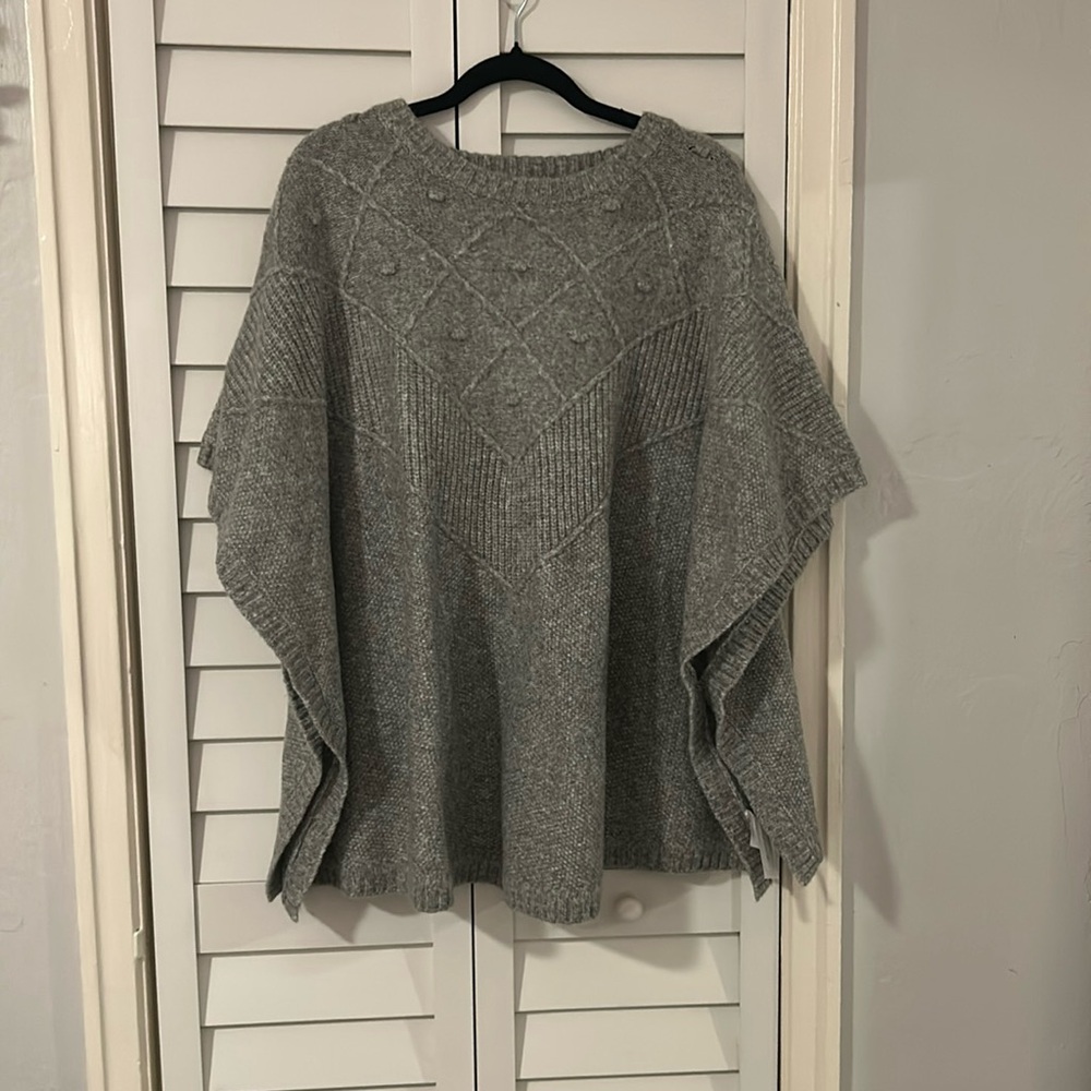 LOFT Cable Knit Poncho in Gray